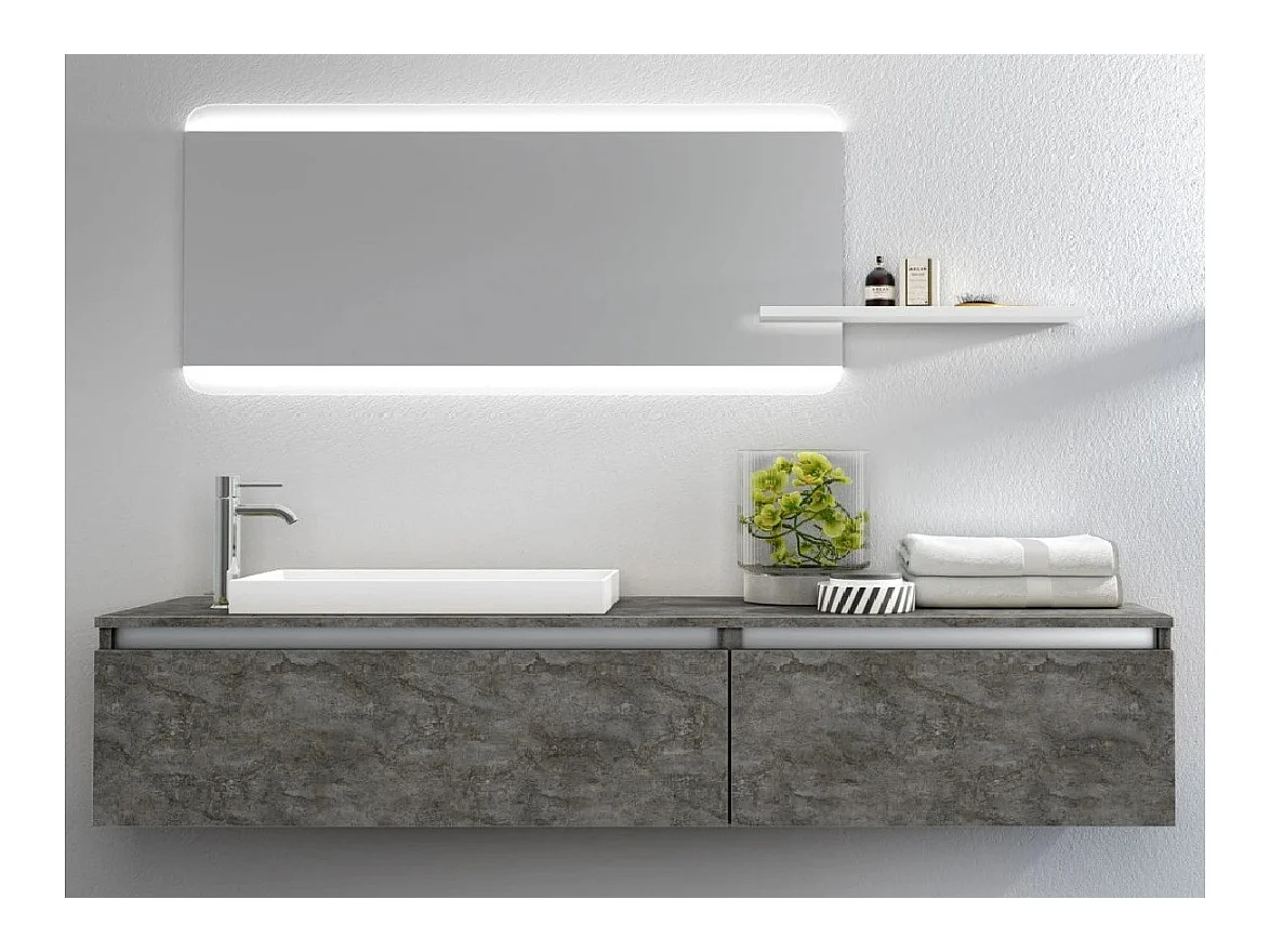 Ensemble meuble de salle de bain 2 tiroirs gris oxyde et miroir à LED Teph L 170cm