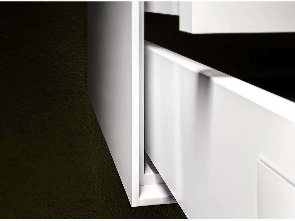 Ensemble meuble de salle de bain 2 tiroirs laqué blanc et chêne et miroir lumineux Lago L 60cm