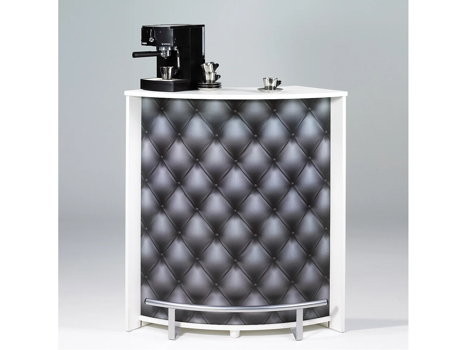 Comptoir de bar blanc et imprimé capiton noir Snack 96cm