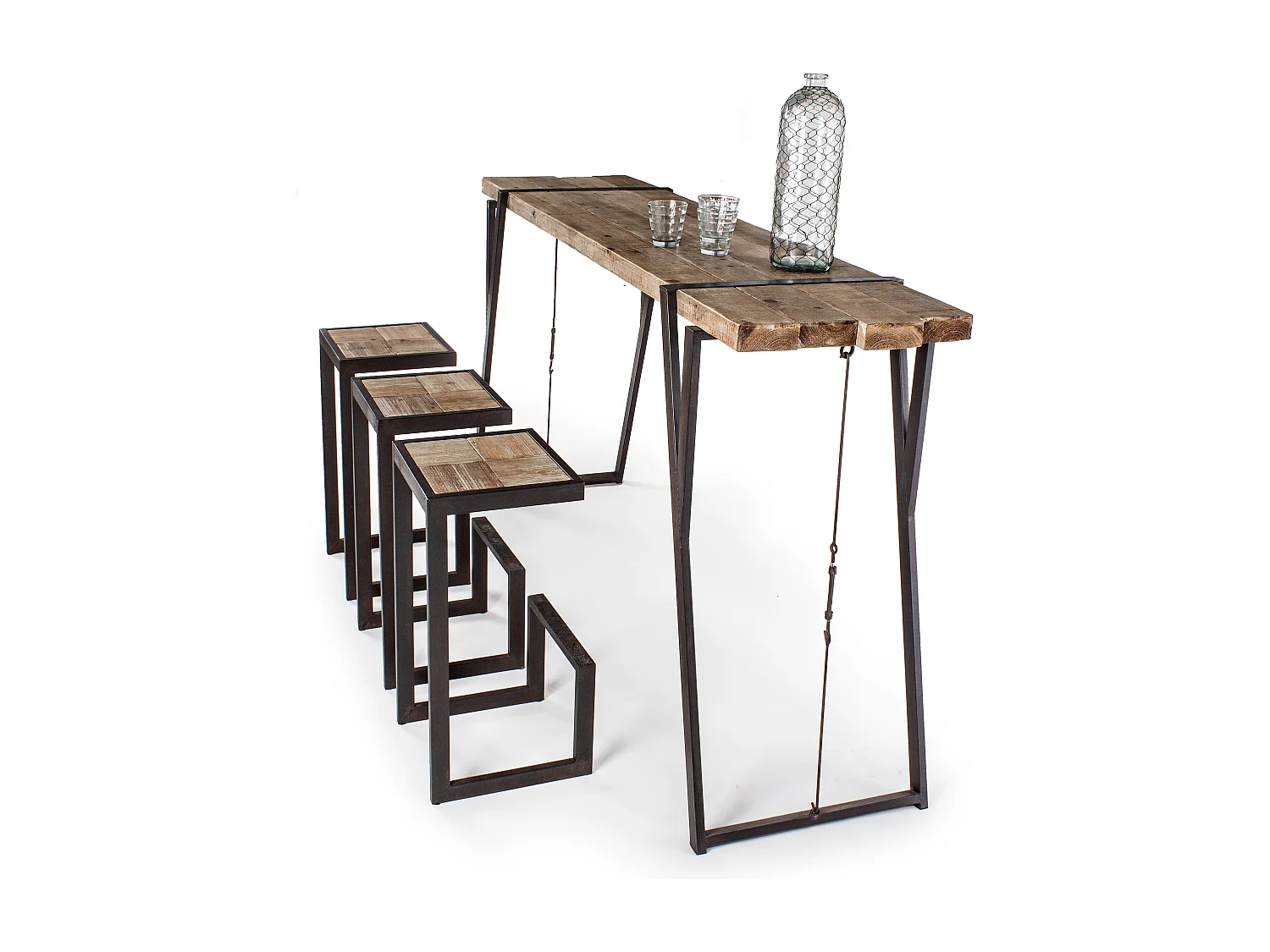Table bar en bois de sapin et pieds acier Bibo L 200cm