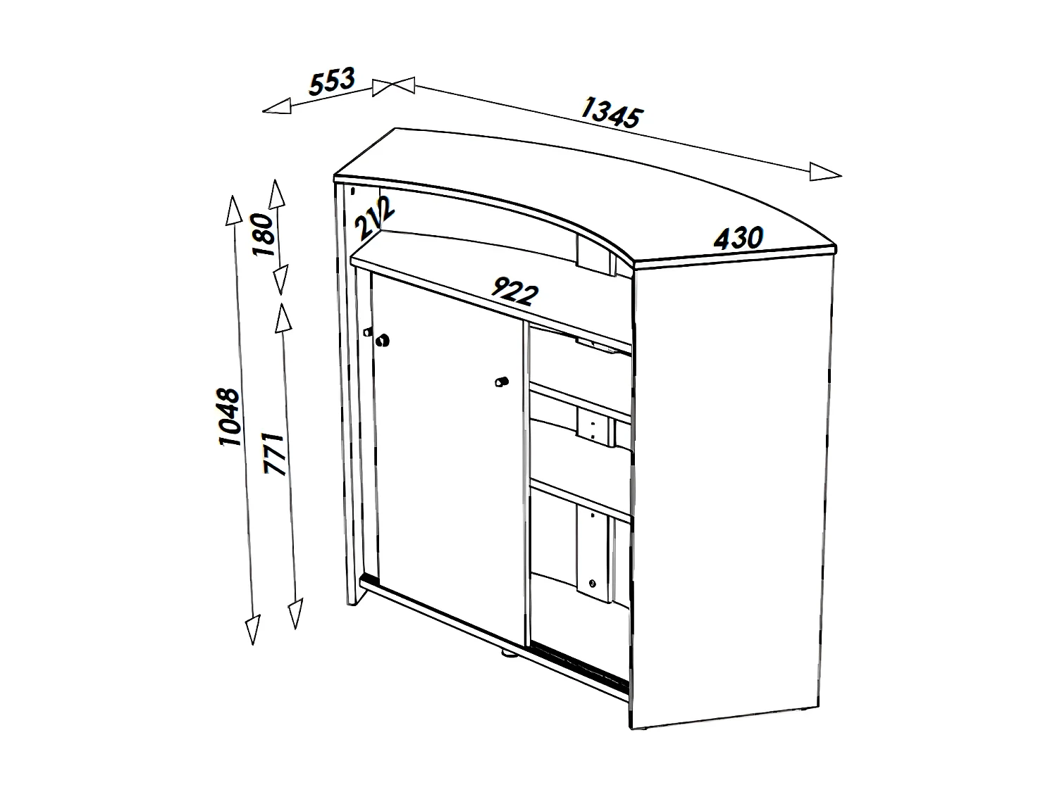 Comptoir de bar 2 portes blanc et imprimé verre Snack 134cm