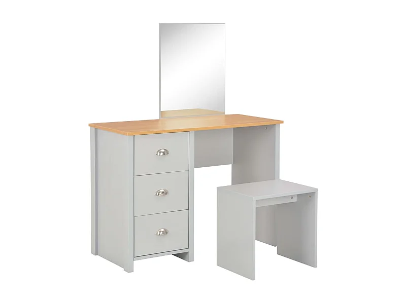 Coiffeuse avec miroir et tabouret Gris 104 x 45x131