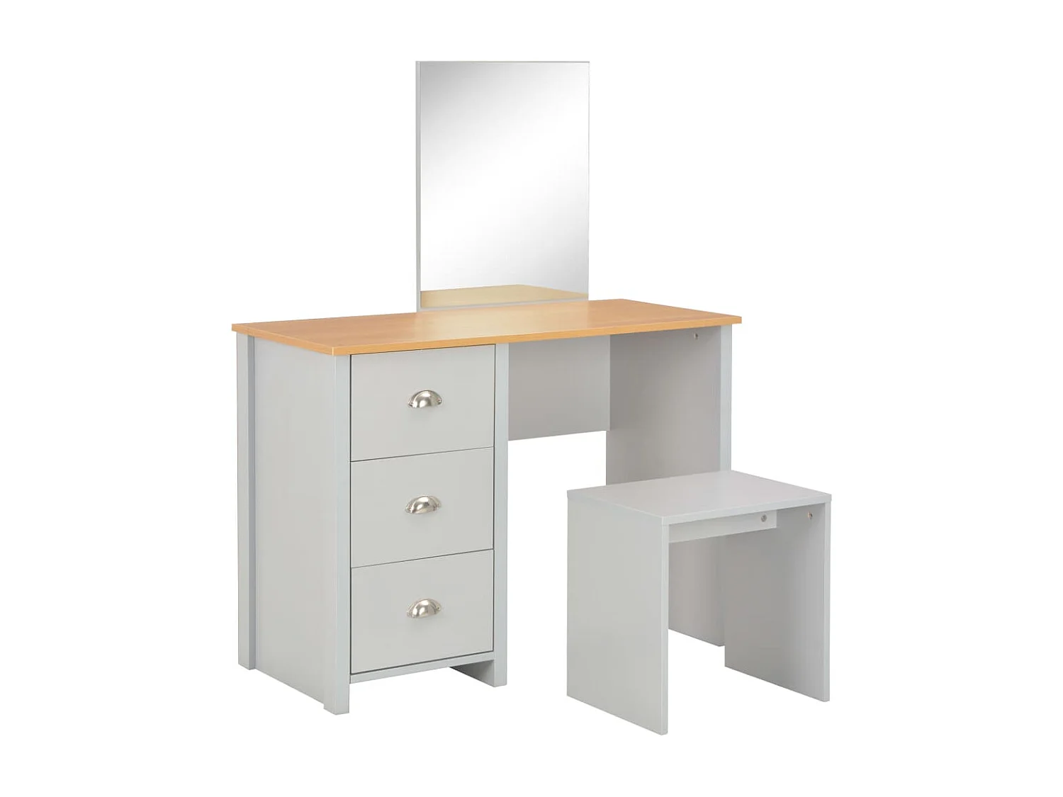 Coiffeuse avec miroir et tabouret Gris 104 x 45x131