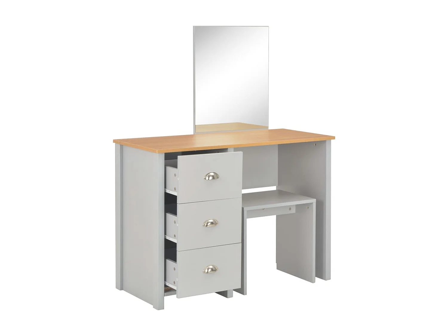 Coiffeuse avec miroir et tabouret Gris 104 x 45x131