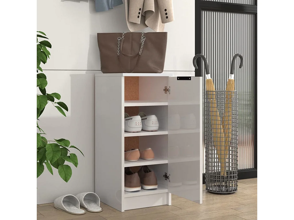 Armoire à chaussure Blanc brillant 30x35x70 Bois d'ingénierie