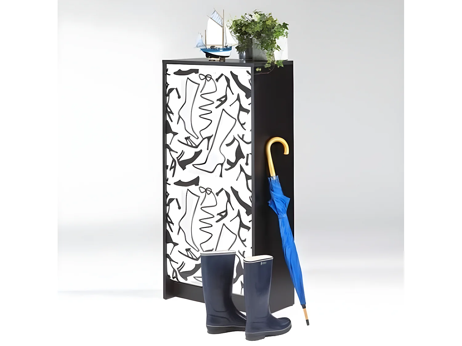 Witte schoenenkast gordijn enkellaarsjes 21 paar Shoot 58 cm