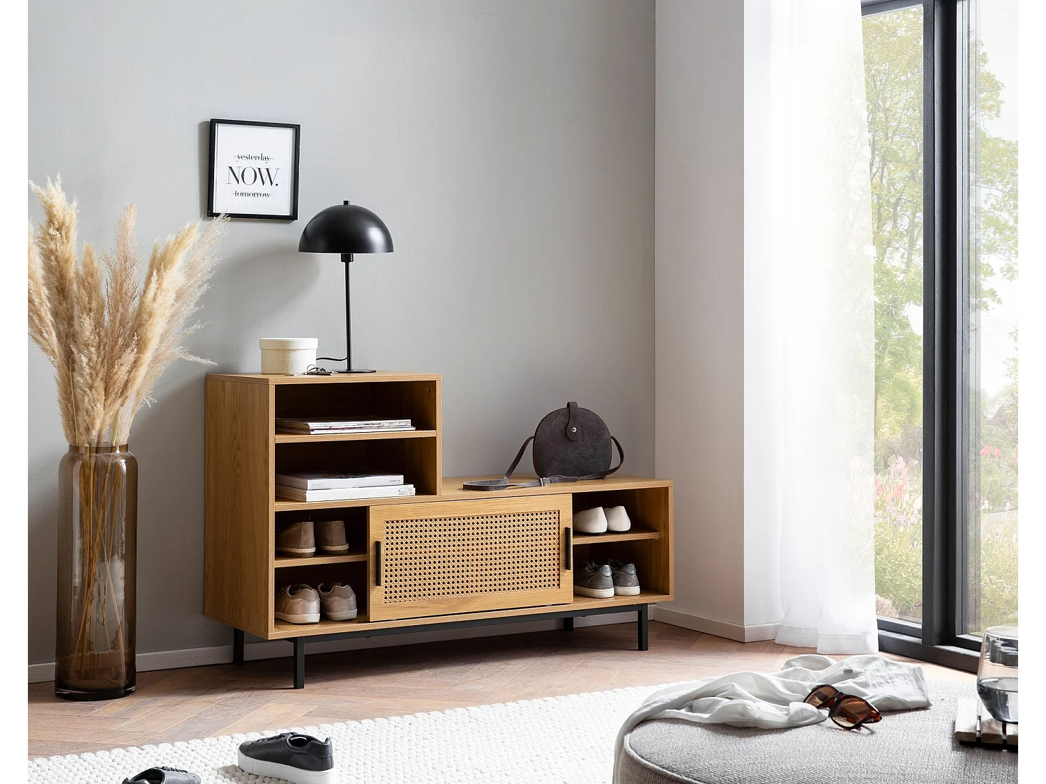 Banc de Rangement à Chaussure Entrée 120 cm Étagère a Chaussures Chêne