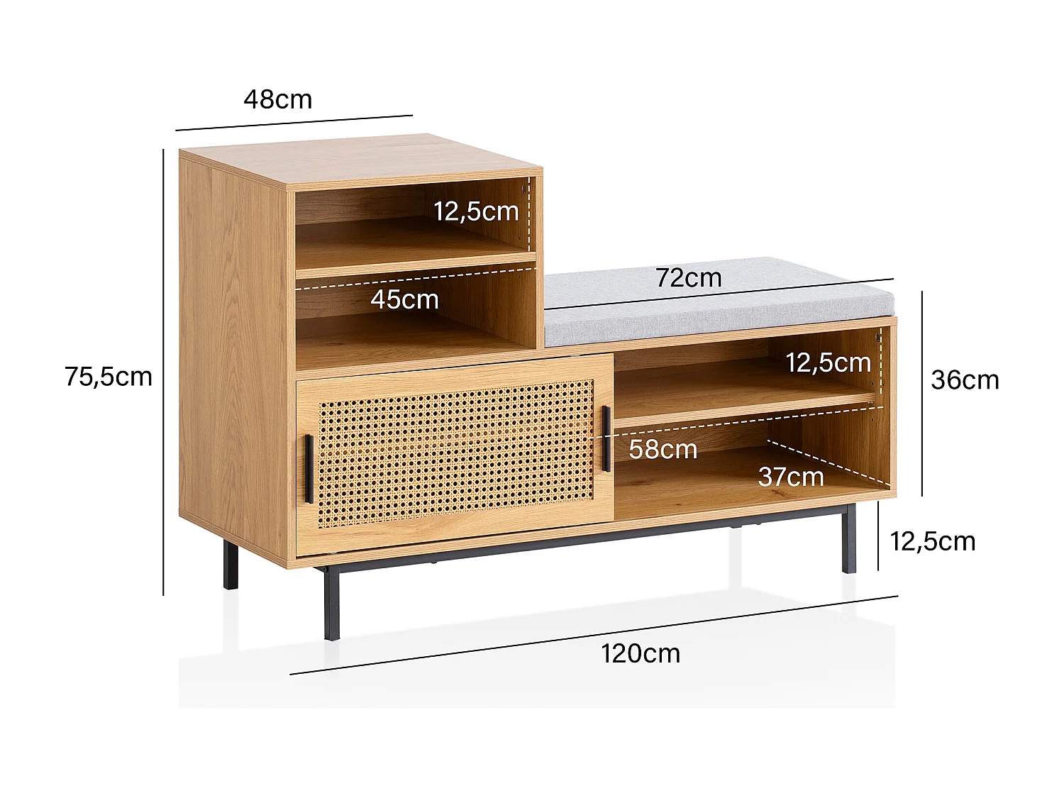Banc de Rangement à Chaussure Entrée 120 cm Étagère a Chaussures Chêne