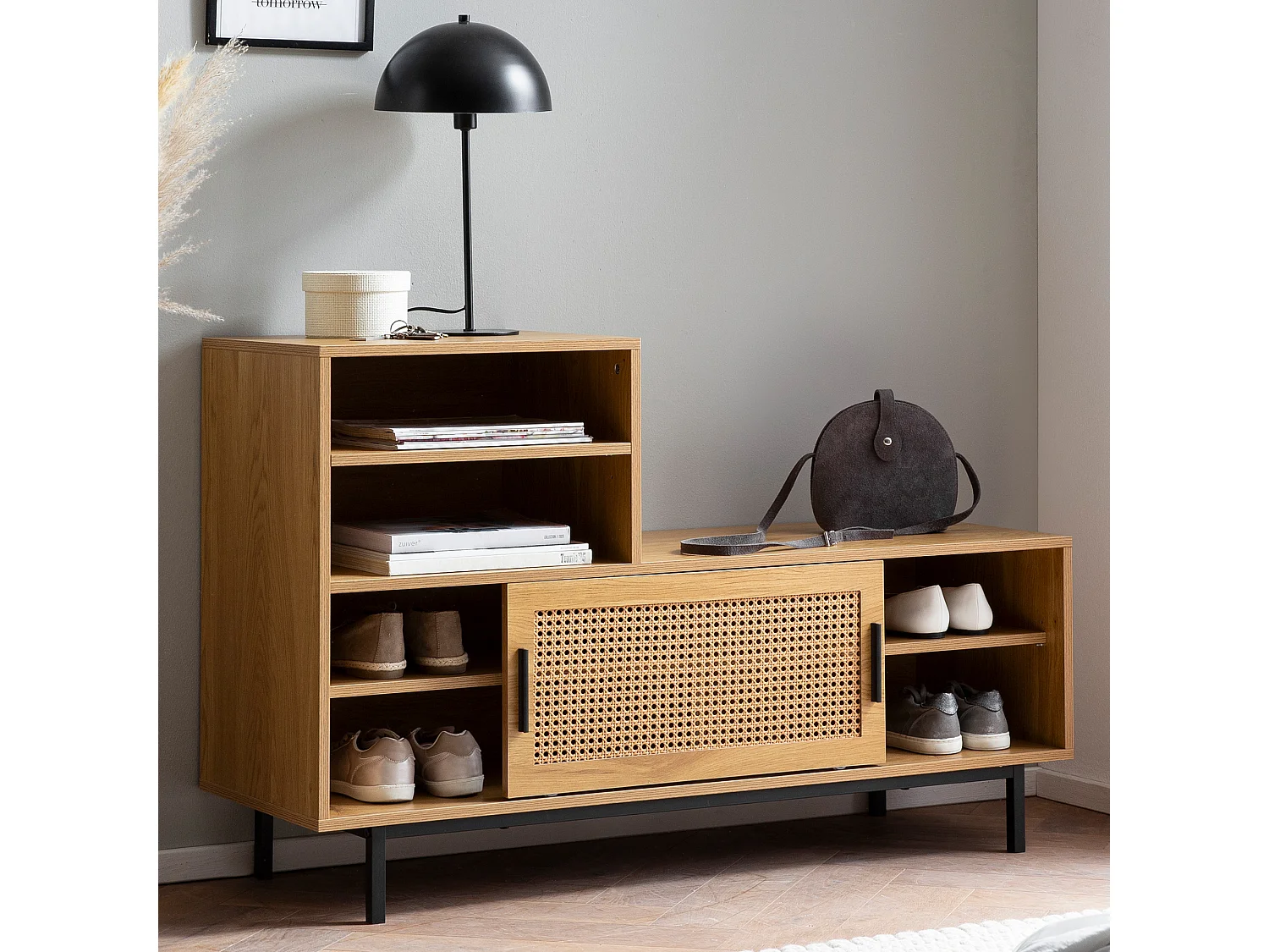 Banc de Rangement à Chaussure Entrée 120 cm Étagère a Chaussures Chêne