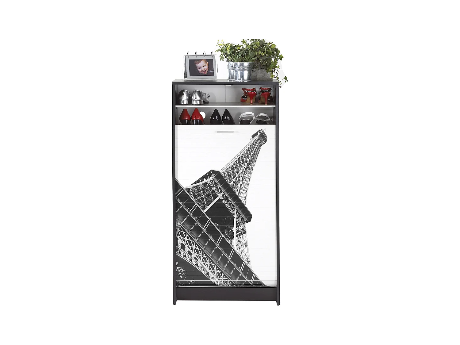 Zwart schoenenkastgordijn Eiffeltoren 21 paar Shoot 58 cm