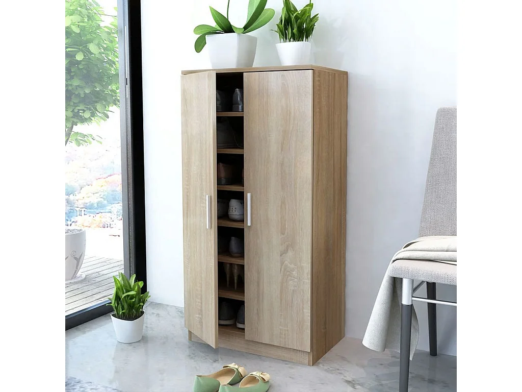 Meuble à chaussures 7 étagères chêne