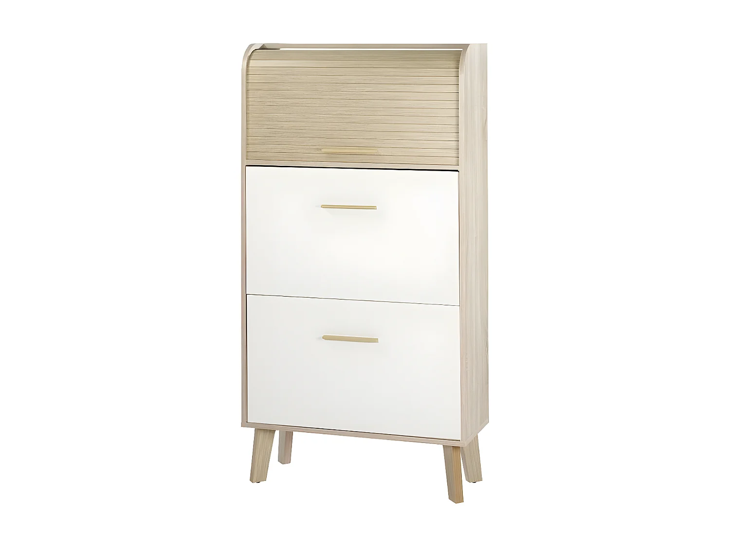 Meuble à chaussures rideau chêne clair 2 abattants blanc Happy 75cm