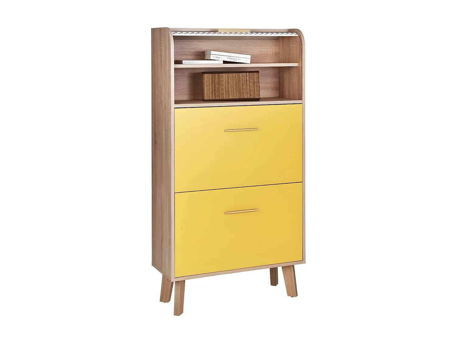 Meuble à chaussures rideau chêne clair 2 abattants jaunes Happy 75cm