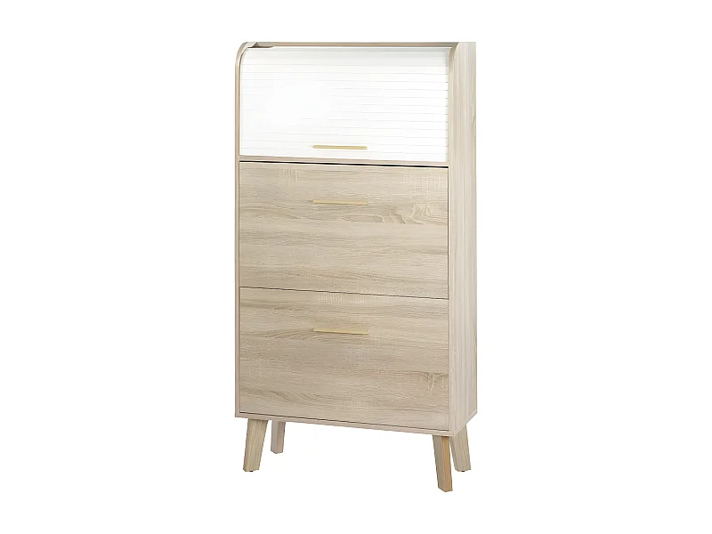 Meuble à chaussures rideau chêne clair 2 abattants blanc Happy 75cm 2