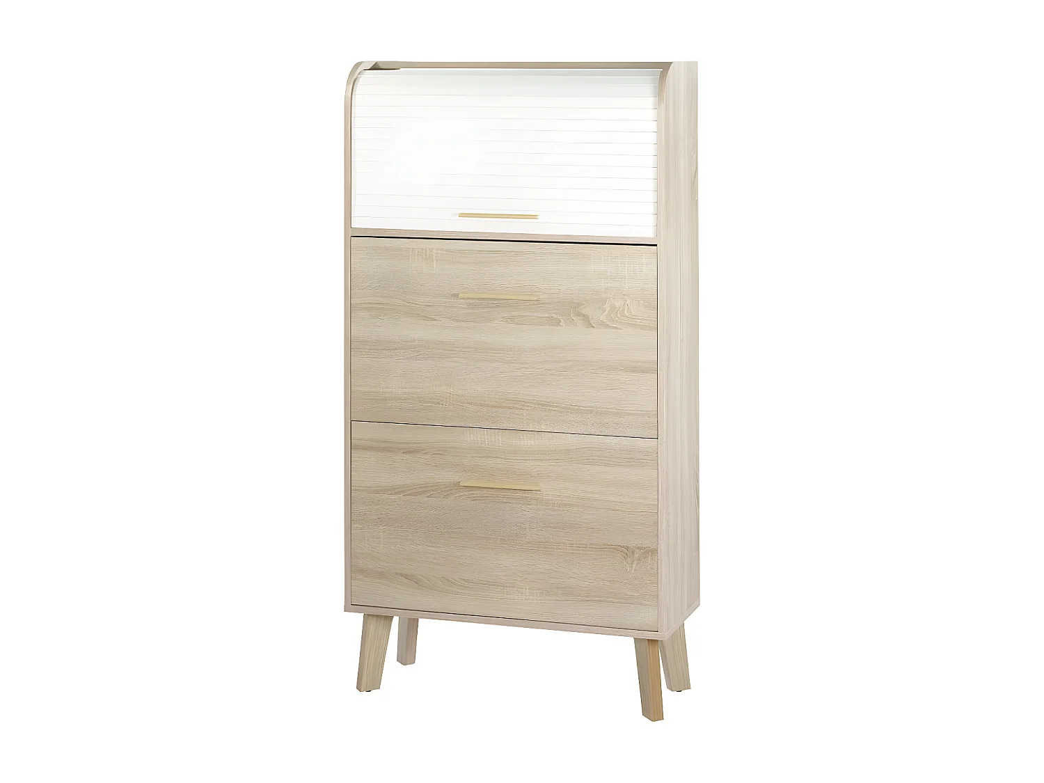 Licht eiken gordijn schoenenkast met 2 witte kleppen Happy 75 cm2