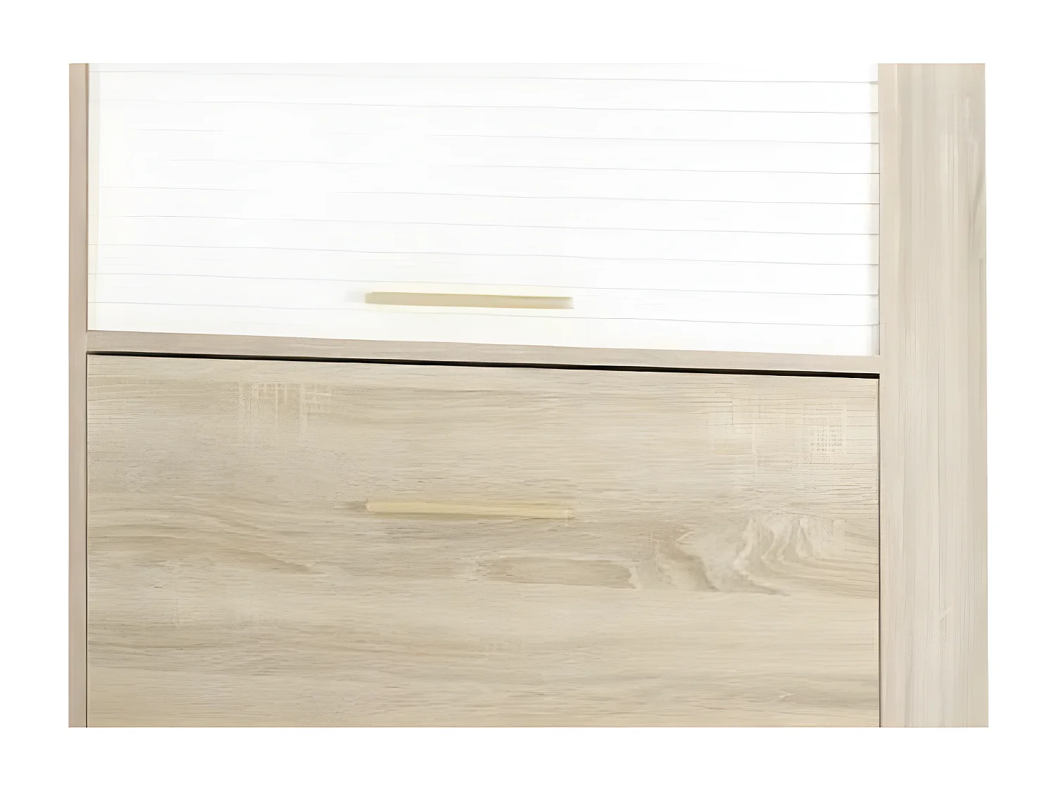 Licht eiken gordijn schoenenkast met 2 witte kleppen Happy 75 cm2