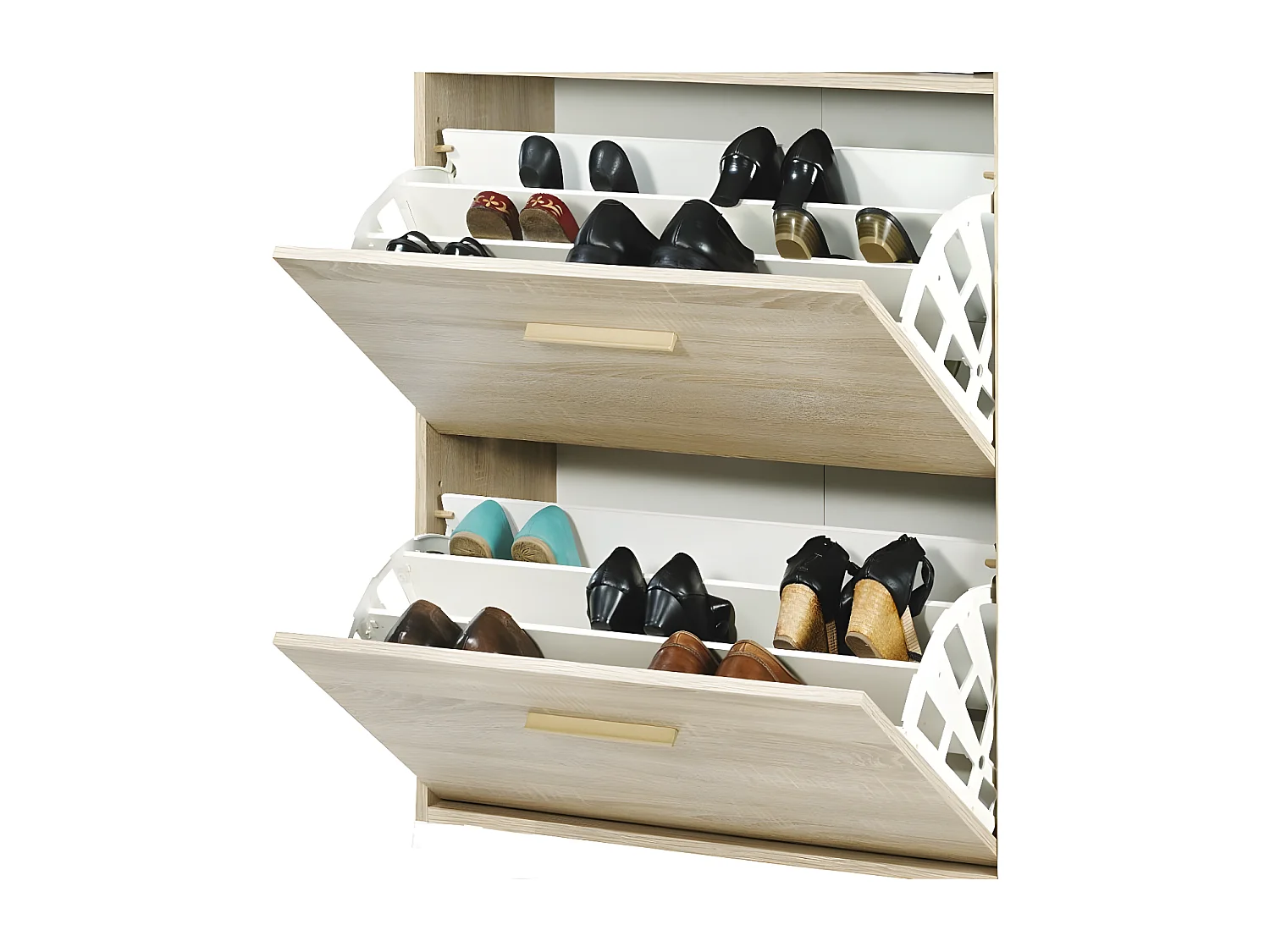 Meuble à chaussures rideau chêne clair 2 abattants blanc Happy 75cm 2