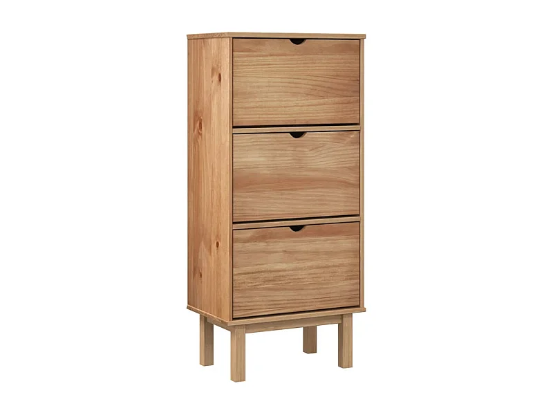 Armoire à chaussures OTTA avec 3 tiroirs Marron Bois massif pin