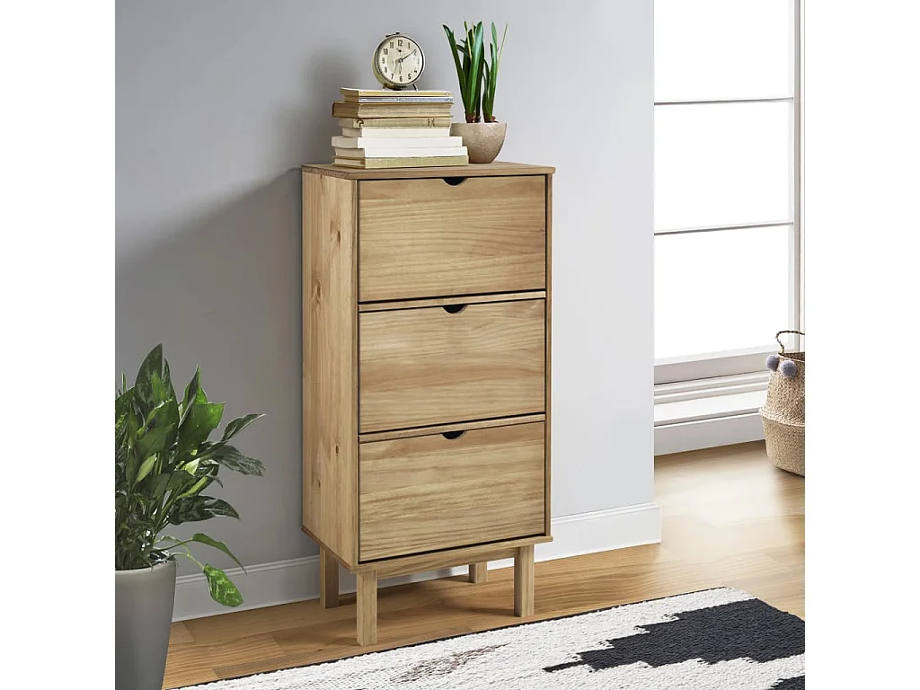Armoire à chaussures OTTA avec 3 tiroirs Marron Bois massif pin