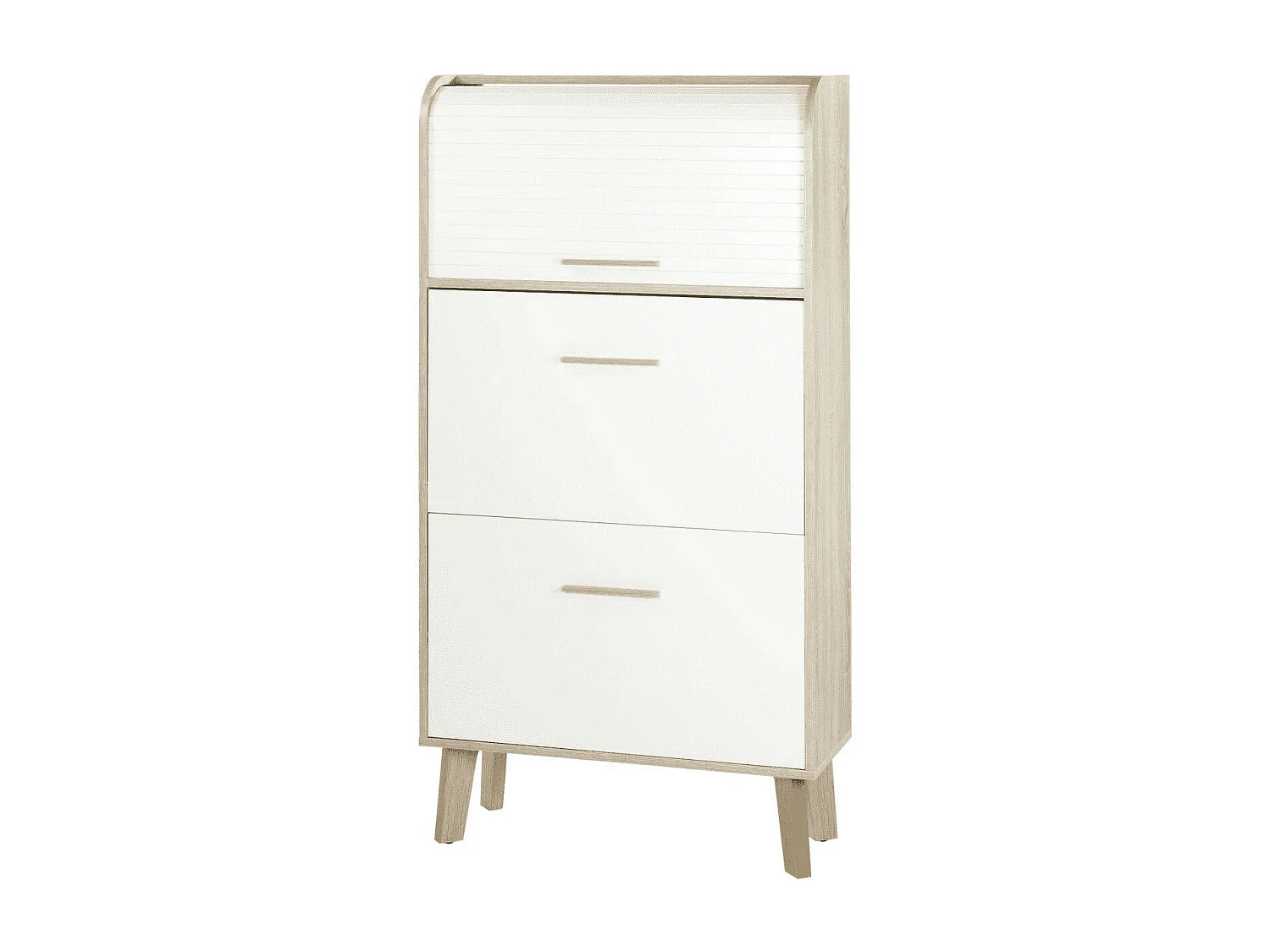 Meuble à chaussures rideau chêne clair 2 abattants blanc Happy 75cm 3