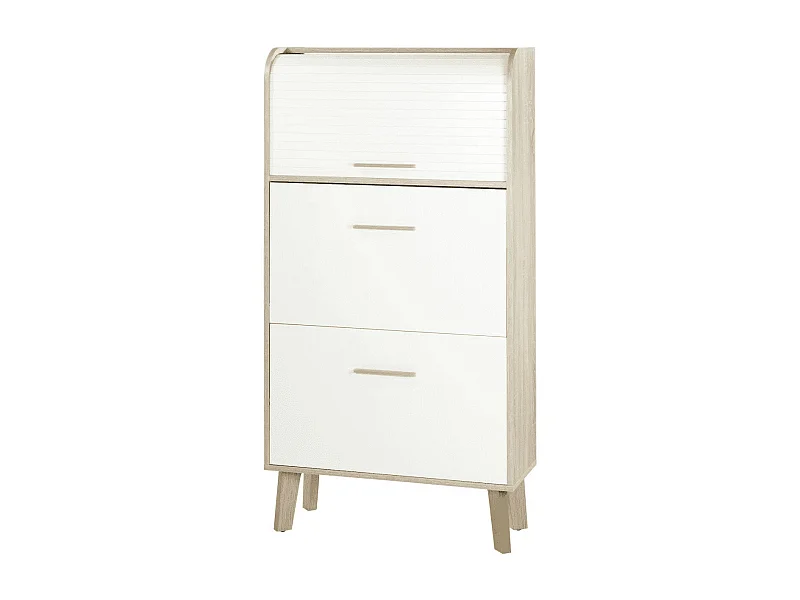 Meuble à chaussures rideau chêne clair 2 abattants blanc Happy 75cm 3