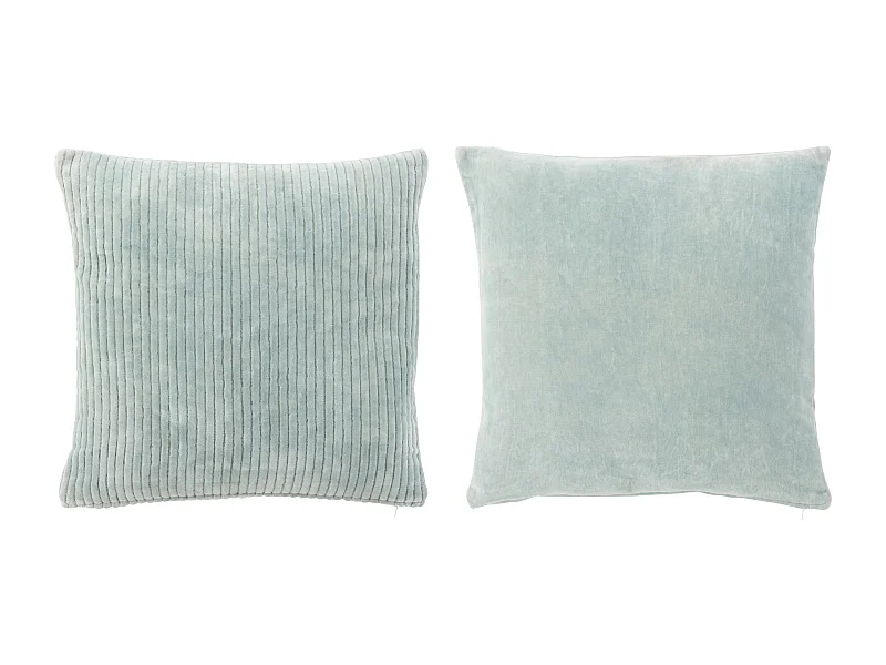 Coussin velours carré coton bleu 2 pcs Ba 44x44