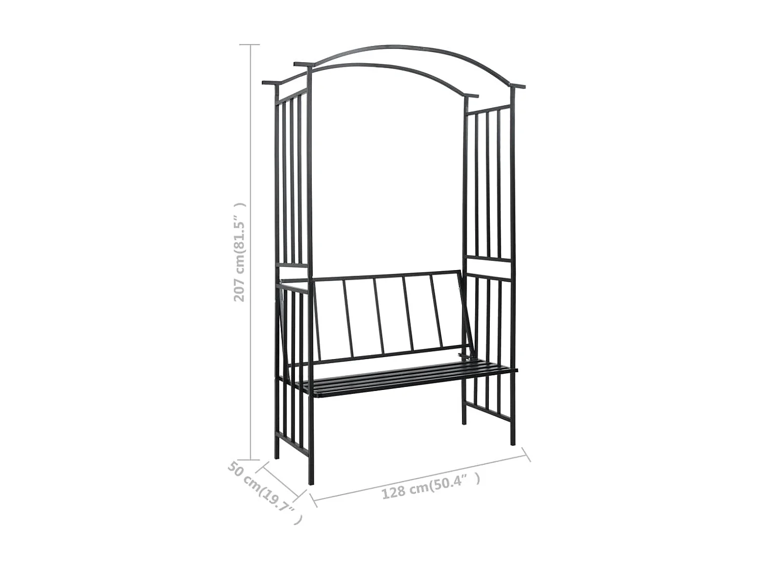 Voûte de jardin avec banc Noir 128x50x207 Fer