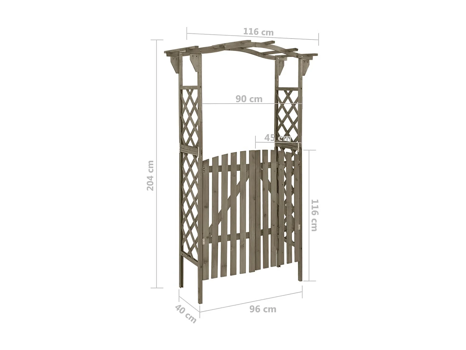 Pergola avec portail 116x40x204 Gris Bois de sapin massif