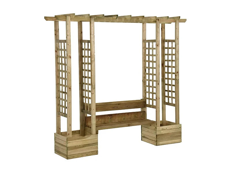 Pergola de jardin avec banc et jardinières Bois de pin imprégné