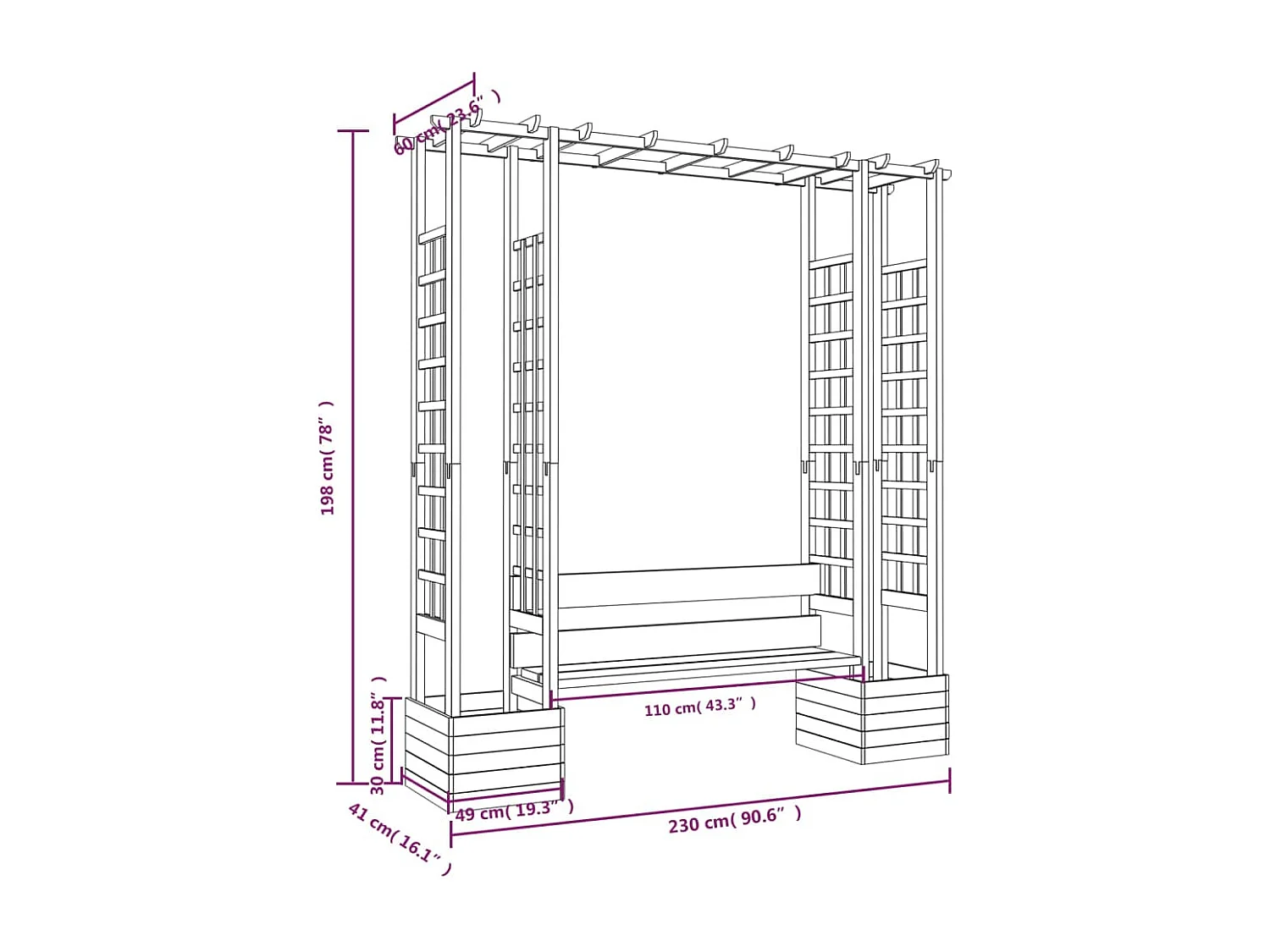 Pergola de jardin avec banc et jardinières Bois de pin imprégné