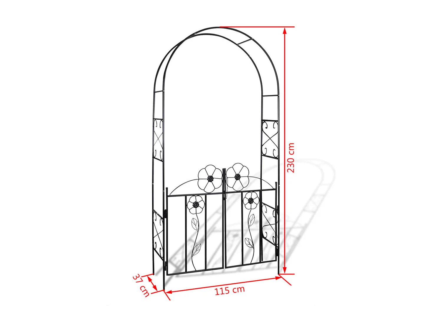 Arche de jardin en fer noir 115 x 37x230