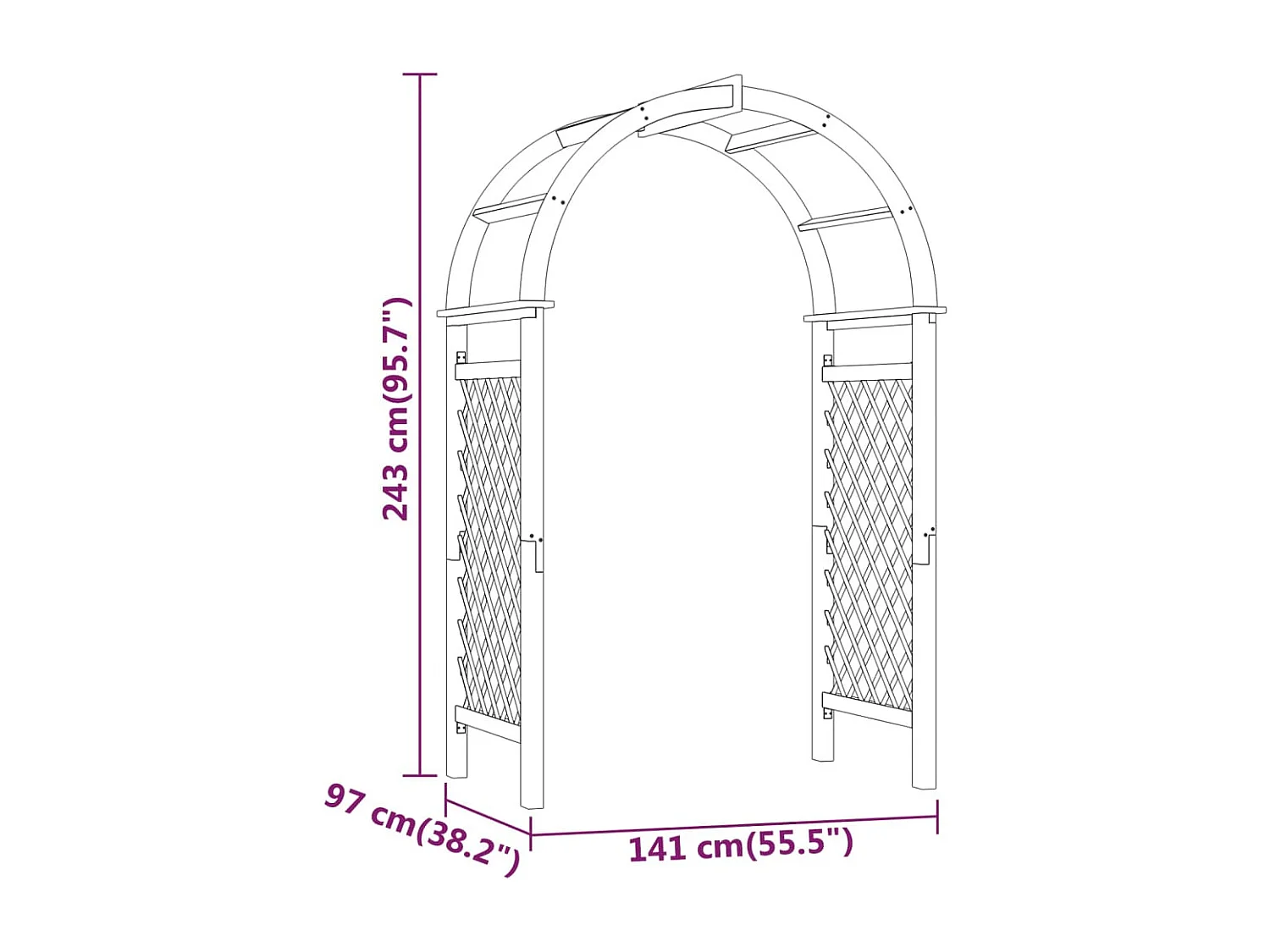 Arche avec treillis 141x97x243 Bois de pin massif imprégné