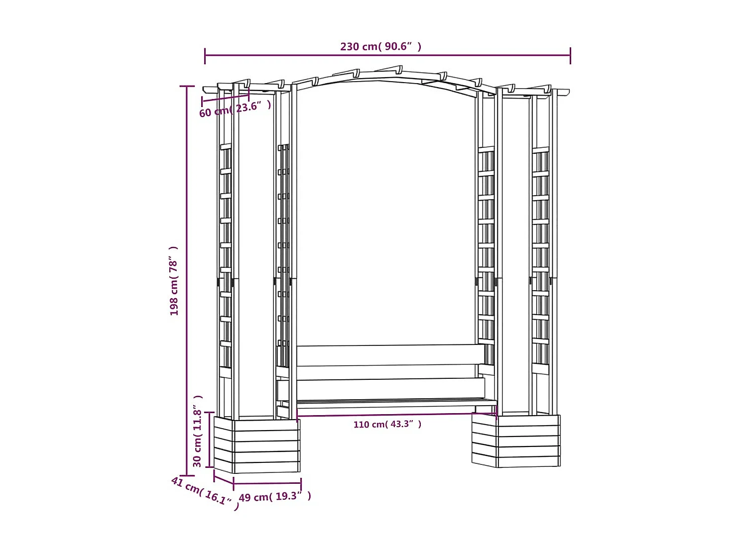 Pergola de jardin avec banc et jardinières Bois de pin imprégné 2