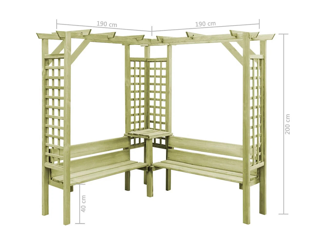 Pergola d'angle avec banc Bois de pin imprégné