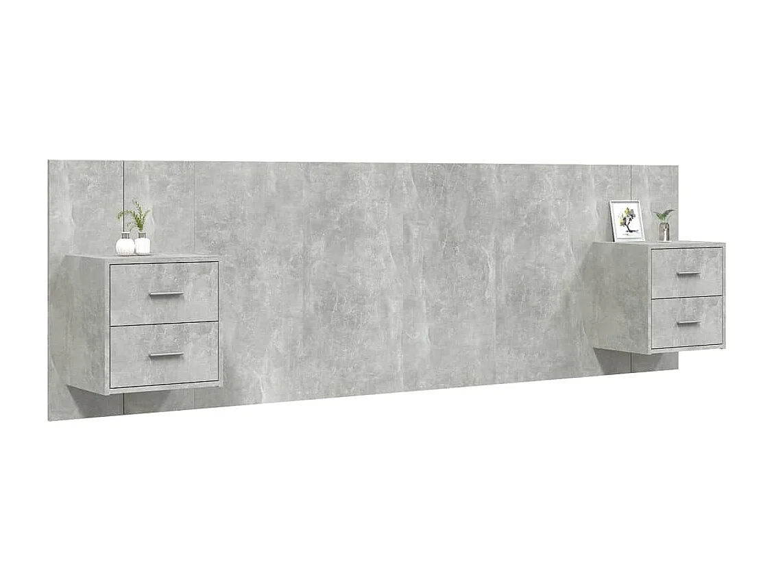Tête de lit avec armoires Gris béton Bois d'ingénierie