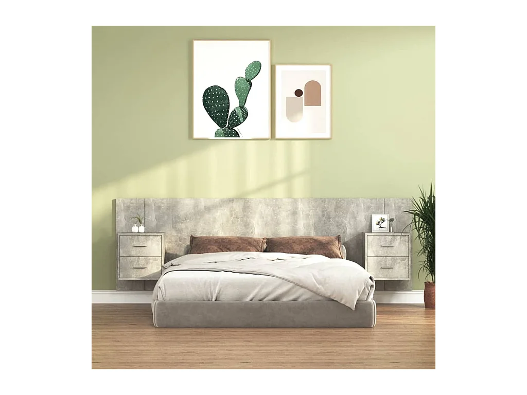 Tête de lit avec armoires Gris béton Bois d'ingénierie