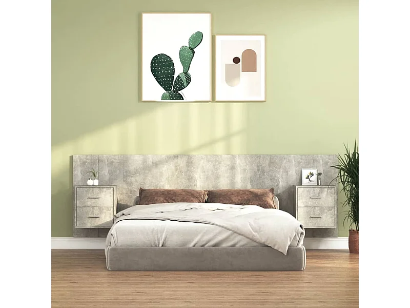 Tête de lit avec armoires Gris béton Bois d'ingénierie