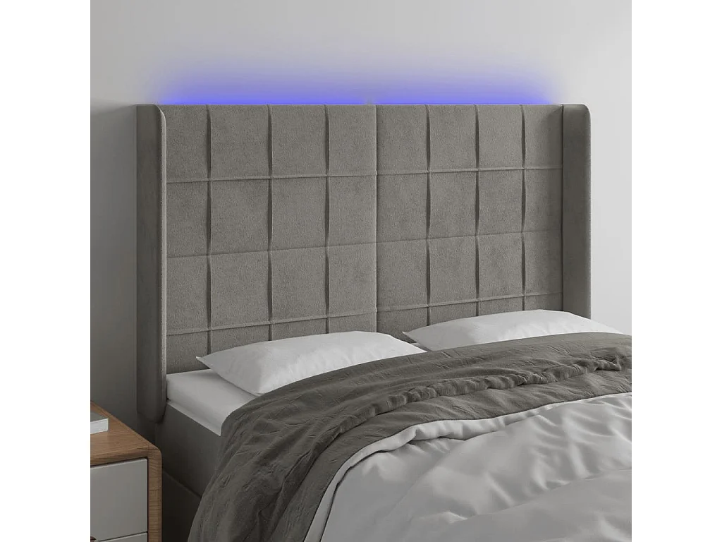 Tête de lit à LED Gris clair 147x16x118-128 Velours