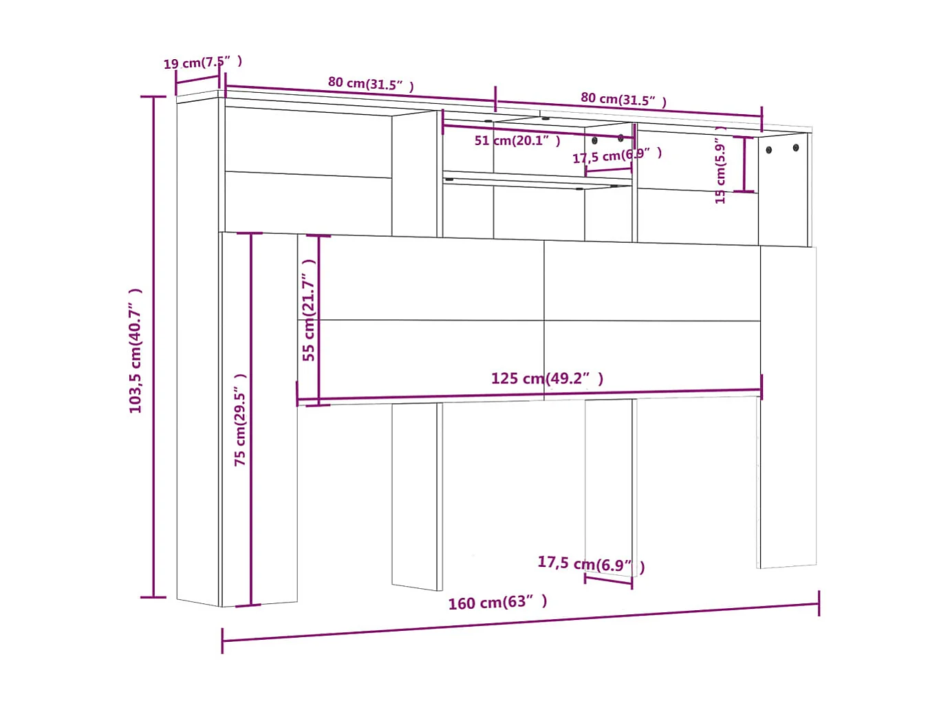 Tête de lit avec rangement Chêne sonoma 160x19x103,5