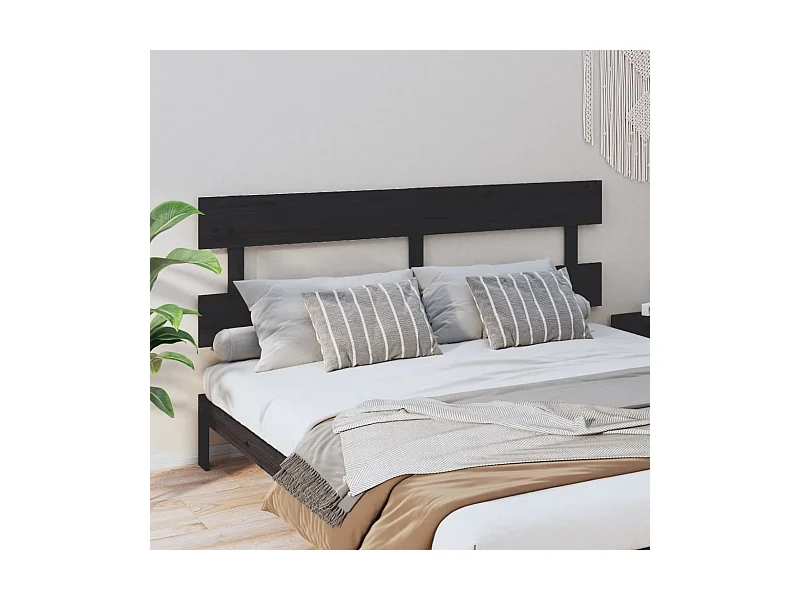 Tête de lit Noir 184x3x81 Bois massif de pin