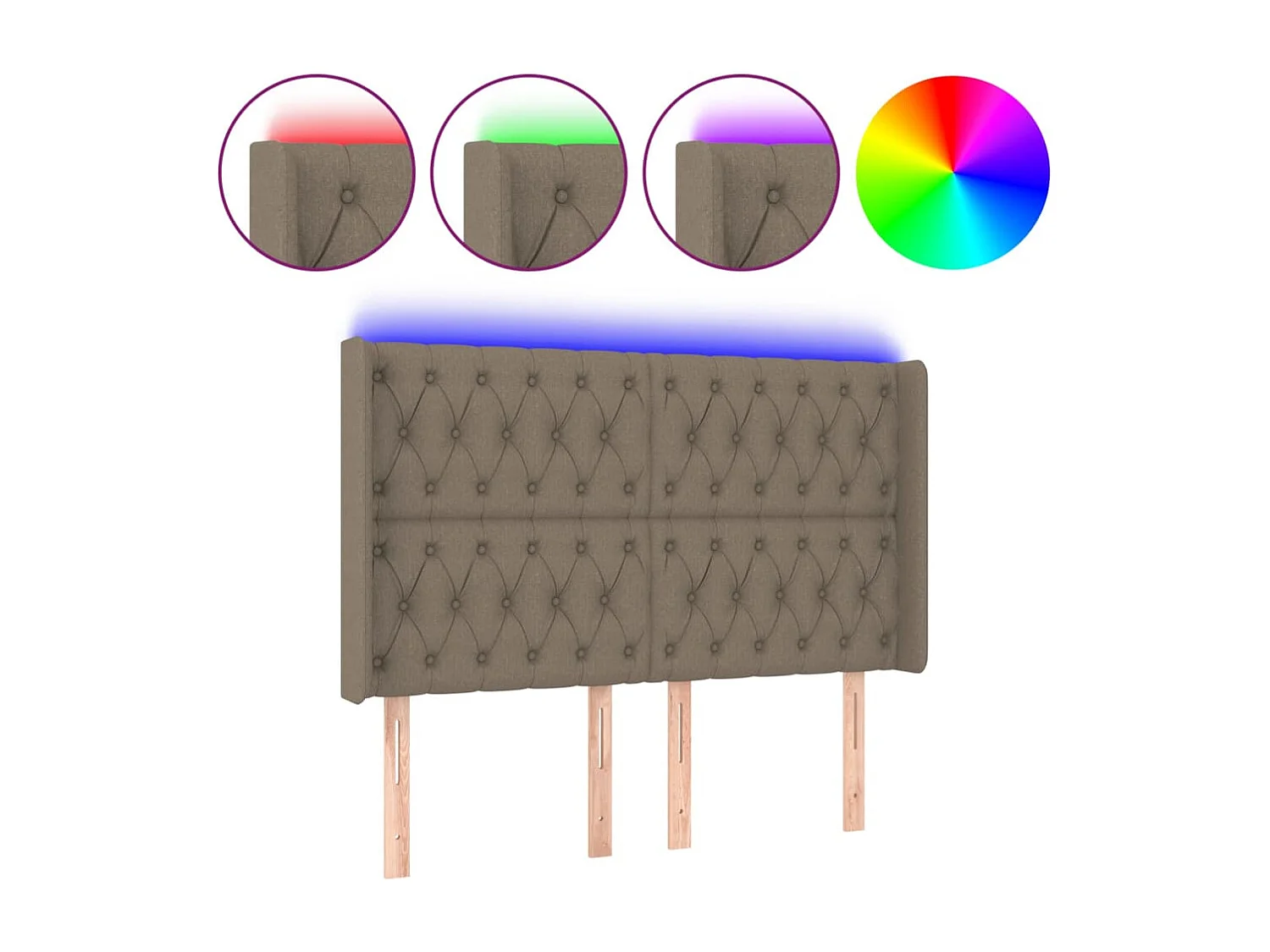 Tête de lit à LED Taupe 147x16x118-128 Tissu