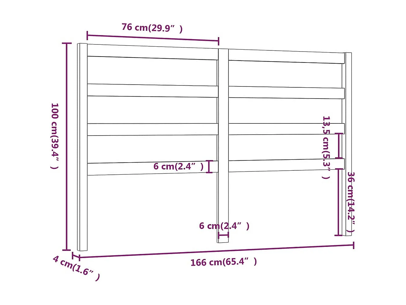 Tête de lit Blanc 166x4x100 Bois massif de pin 4
