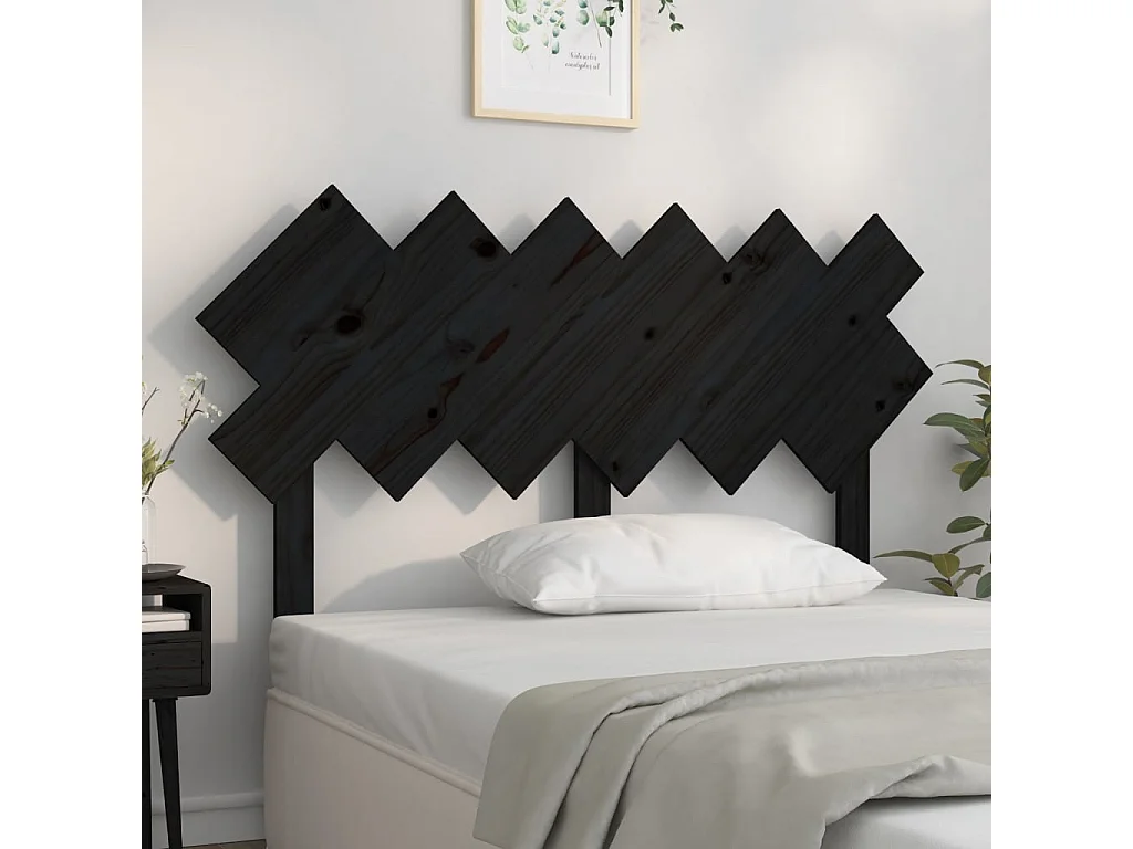 Tête de lit Noir 132x3x81 Bois massif de pin