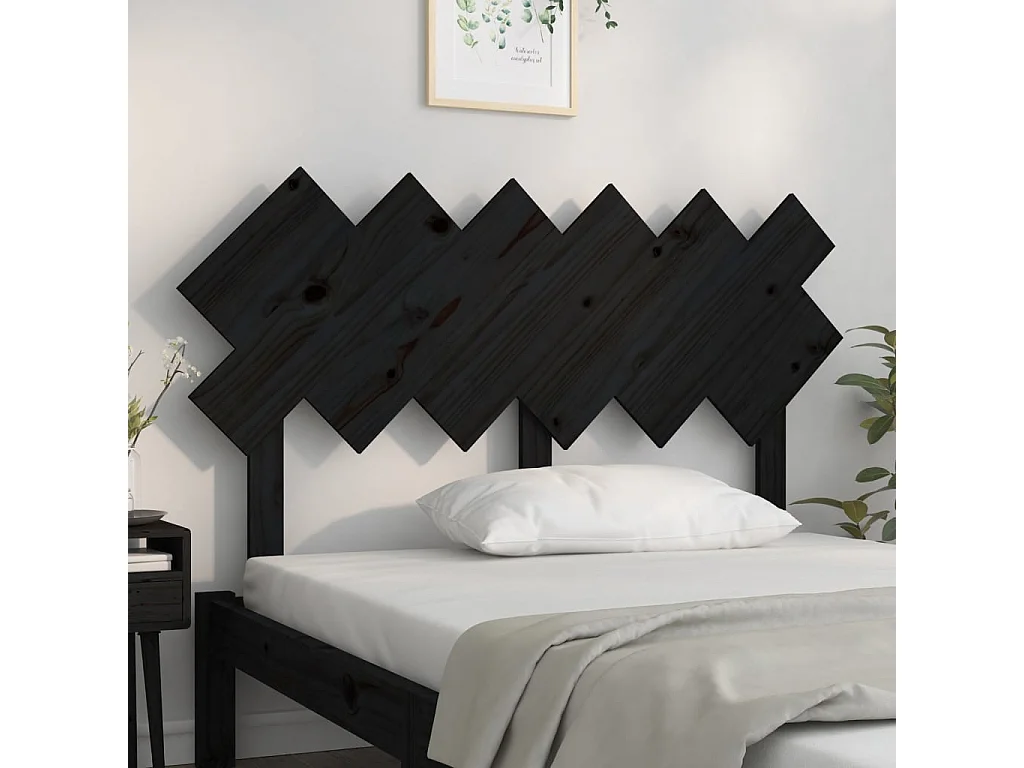 Tête de lit Noir 132x3x81 Bois massif de pin