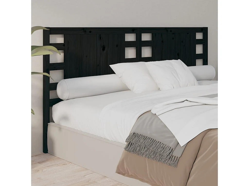 Tête de lit Noir 166x4x100 Bois massif de pin 2