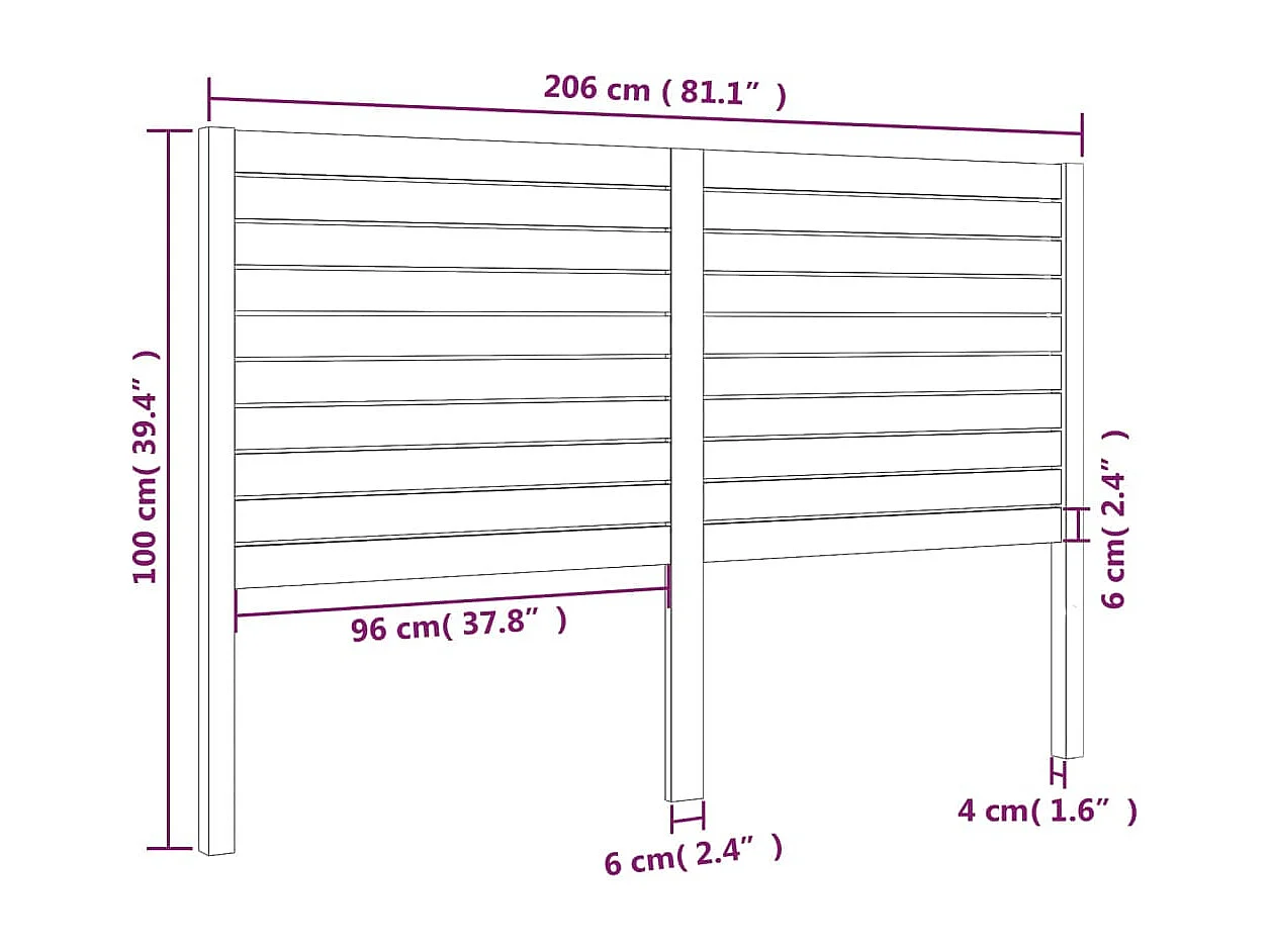 Tête de lit 206x4x100 Bois massif de pin 5