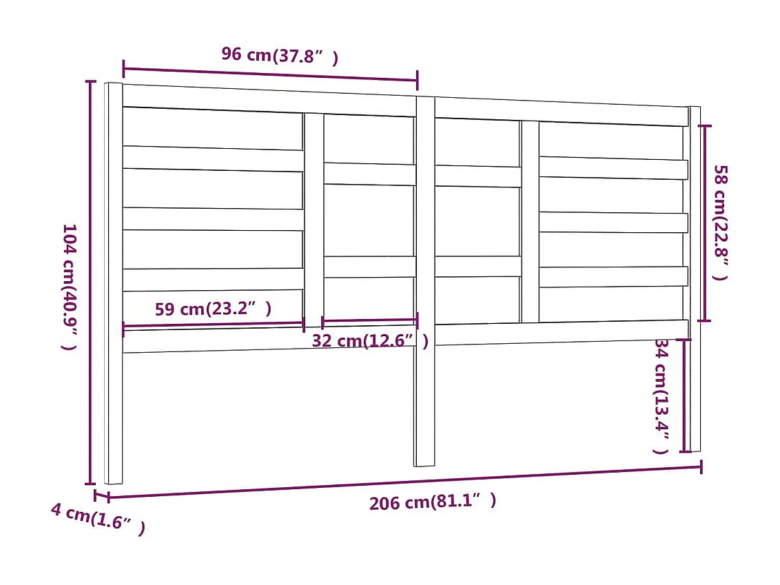 Tête de lit Blanc 206x4x104 Bois massif de pin