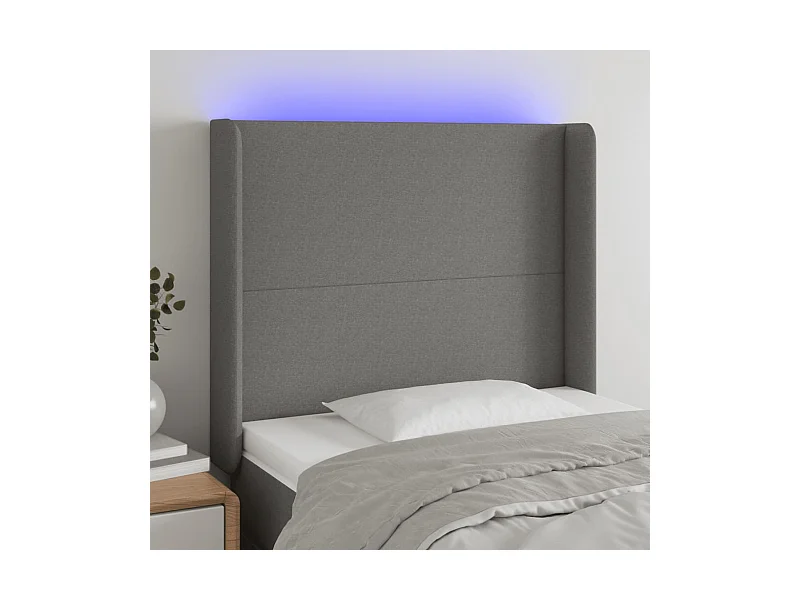 Tête de lit à LED Gris foncé 103x16x118-128 Tissu