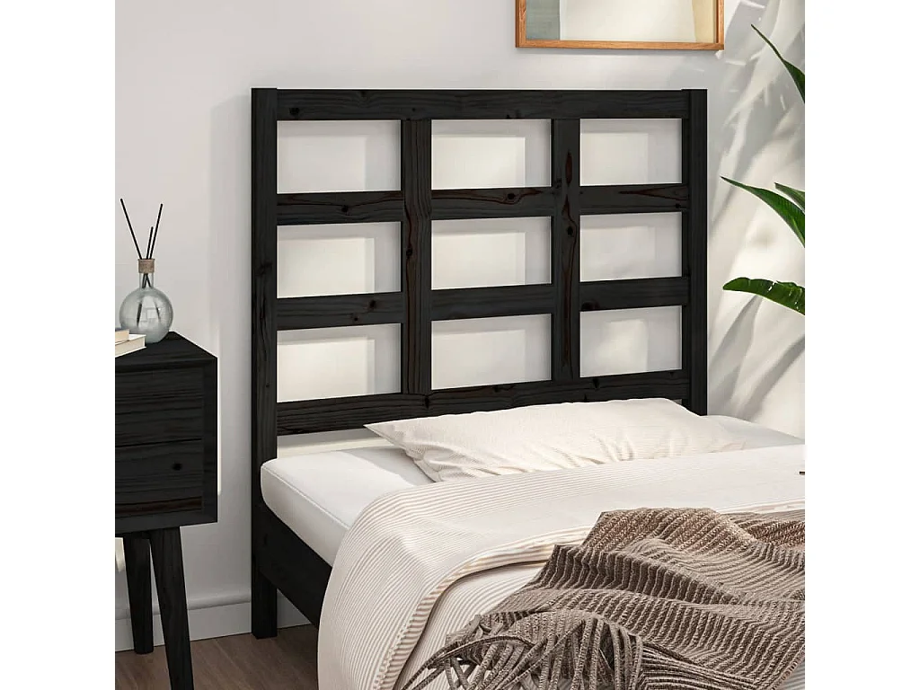 Tête de lit Noir 95,5x4x100 Bois massif de pin 2