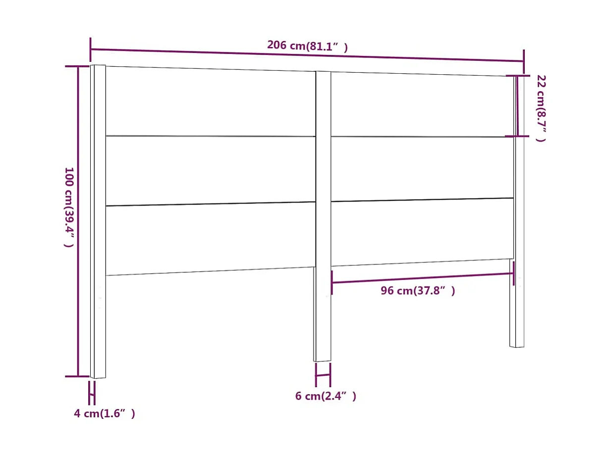 Tête de lit 206x4x100 Bois massif de pin 4